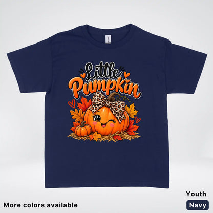 Little Pumpkin – Leopard Bow Fall Youth T-Shirt