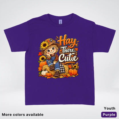 Hay There, Cutie – Cute Scarecrow Fall Youth T-Shirt
