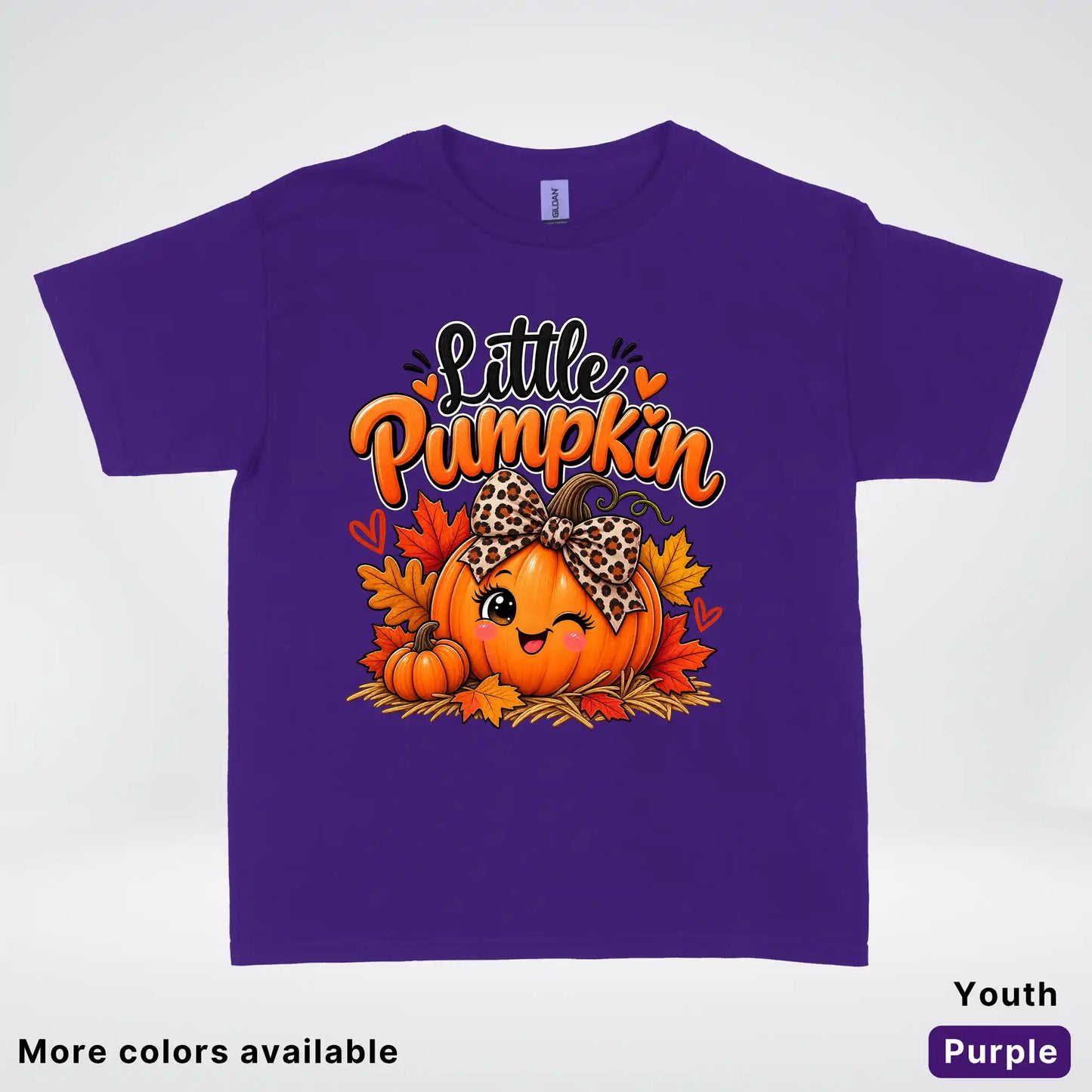 Little Pumpkin – Leopard Bow Fall Youth T-Shirt