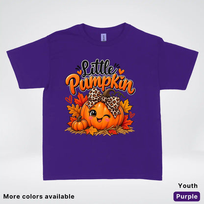 Little Pumpkin – Leopard Bow Fall Youth T-Shirt