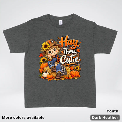 Hay There, Cutie – Cute Scarecrow Fall Youth T-Shirt