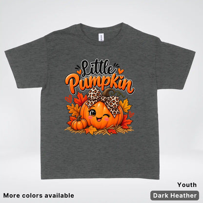 Little Pumpkin – Leopard Bow Fall Youth T-Shirt