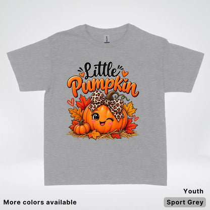 Little Pumpkin – Leopard Bow Fall Youth T-Shirt