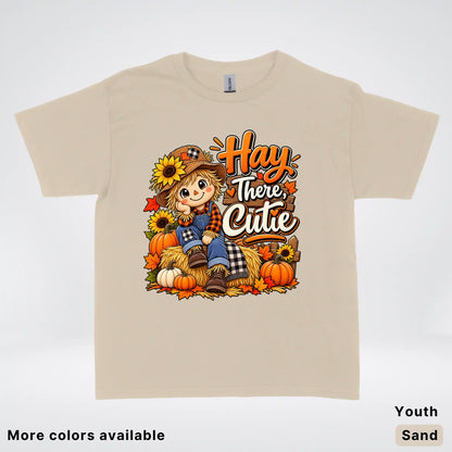 Hay There, Cutie – Cute Scarecrow Fall Youth T-Shirt