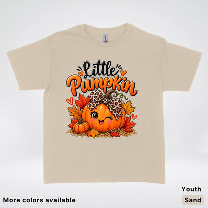 Little Pumpkin – Leopard Bow Fall Youth T-Shirt