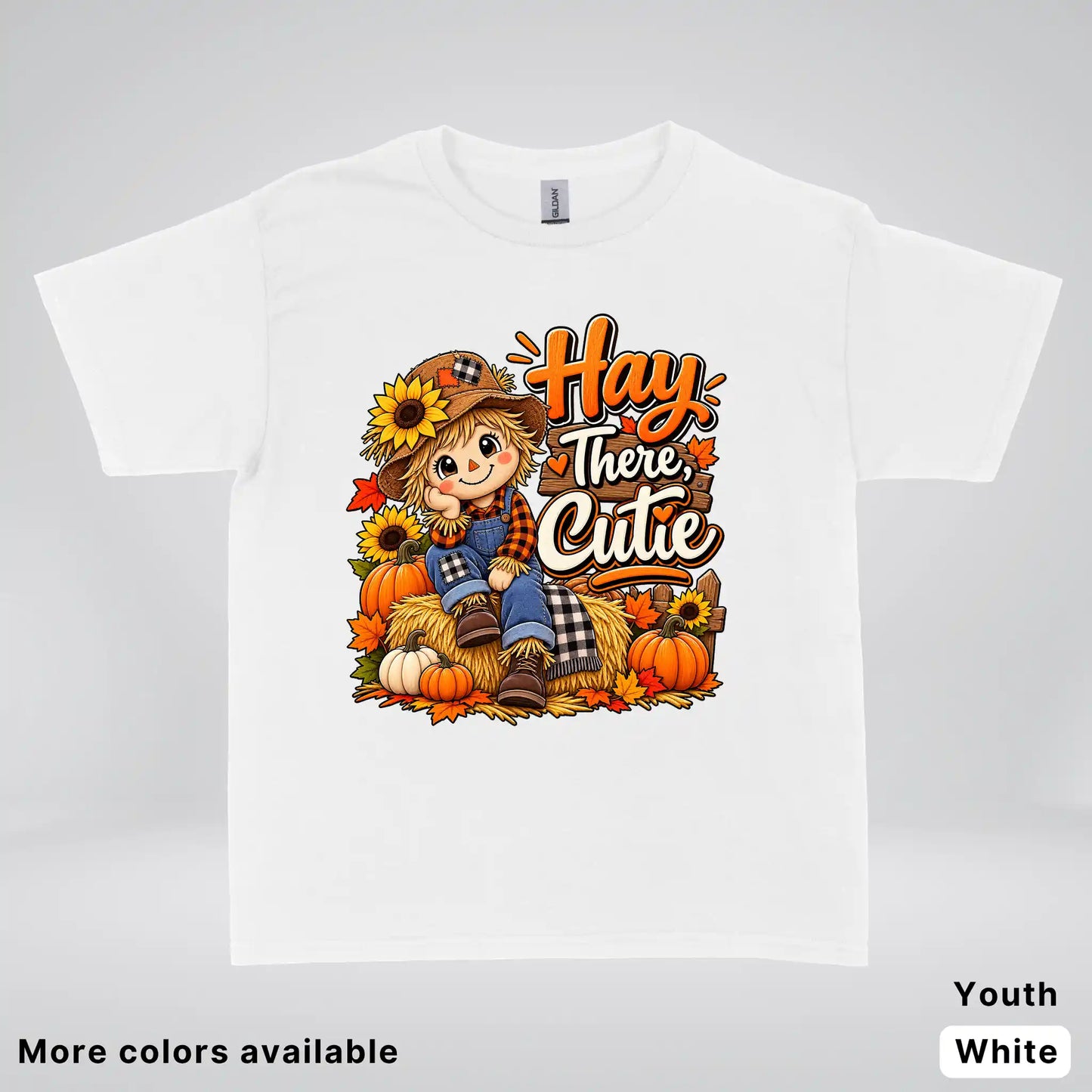 Hay There, Cutie – Cute Scarecrow Fall Youth T-Shirt