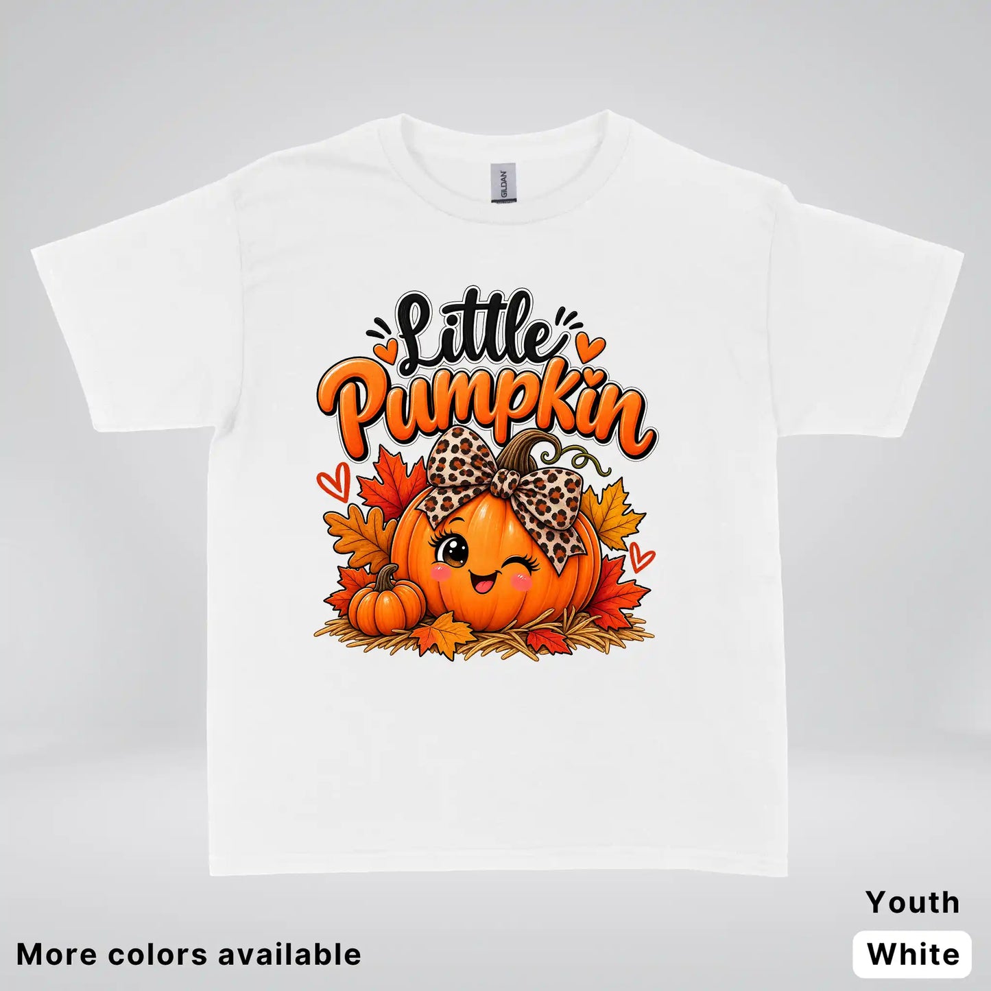 Little Pumpkin – Leopard Bow Fall Youth T-Shirt