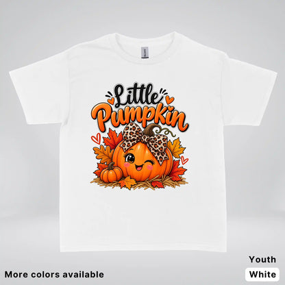 Little Pumpkin – Leopard Bow Fall Youth T-Shirt