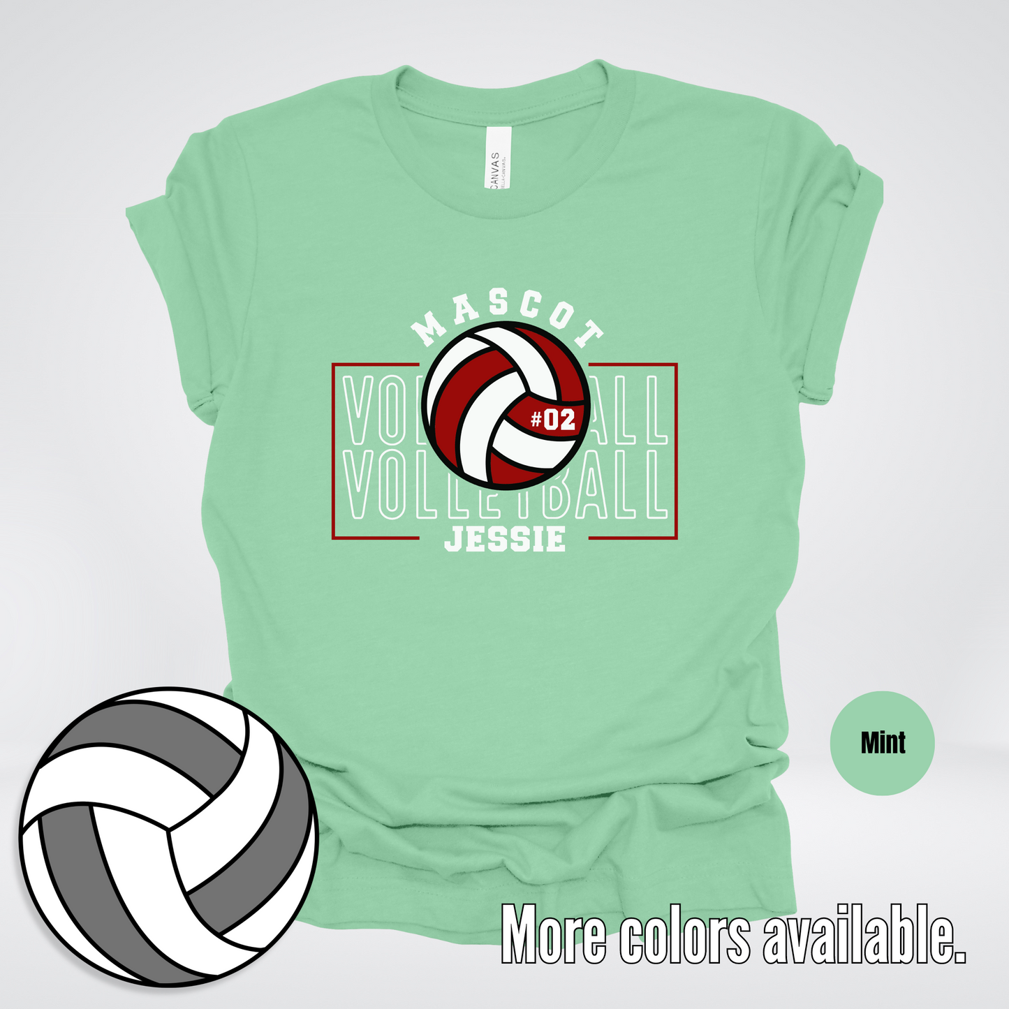 Custom Mascot, Number, & Name - Maroon - Volleyball Design 2 T-Shirt
