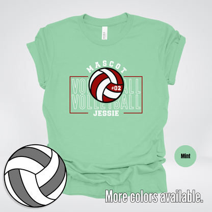 Custom Mascot, Number, & Name - Maroon - Volleyball Design 2 T-Shirt