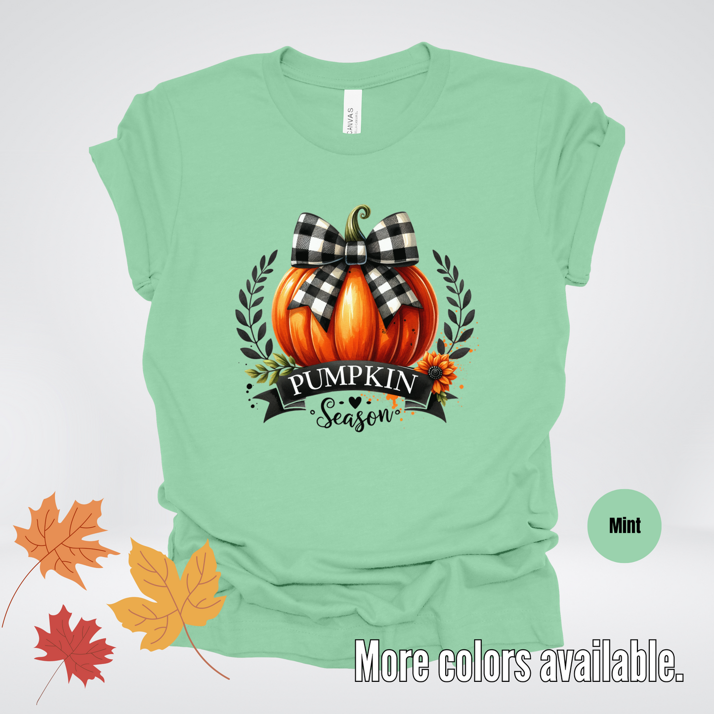 Pumpkin Season Black And While Flannel Coquette Bow T-Shirt