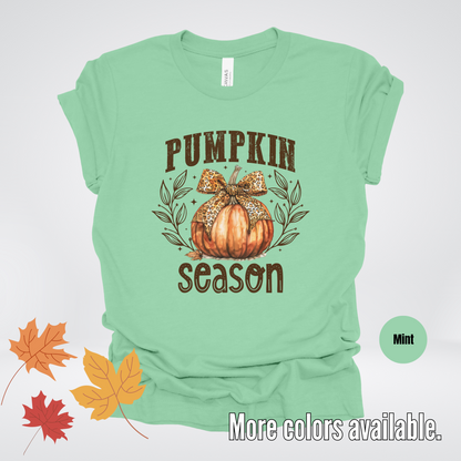 Pumpkin Season Leopard Print Coquette Bow T-Shirt