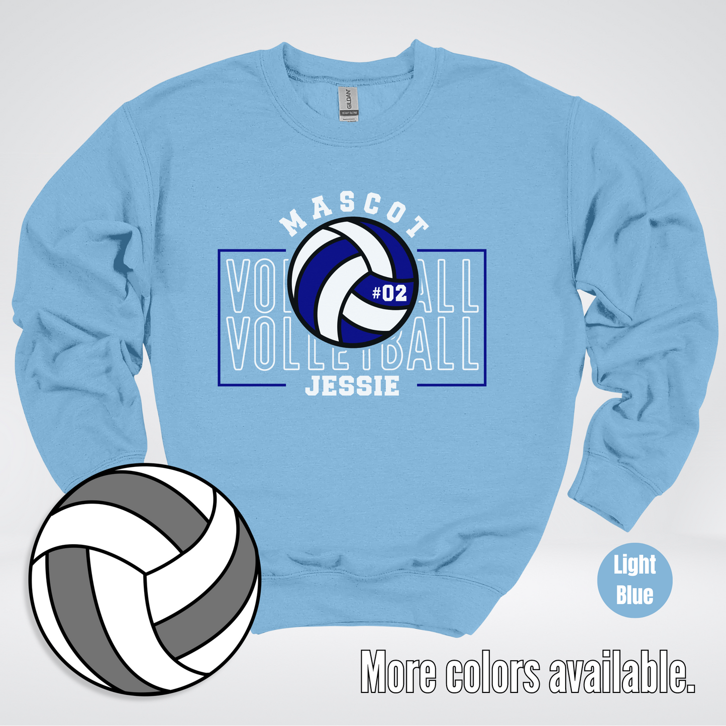 Custom Mascot, Number, & Name – Navy - Volleyball Design 13 Crewneck Sweatshirt