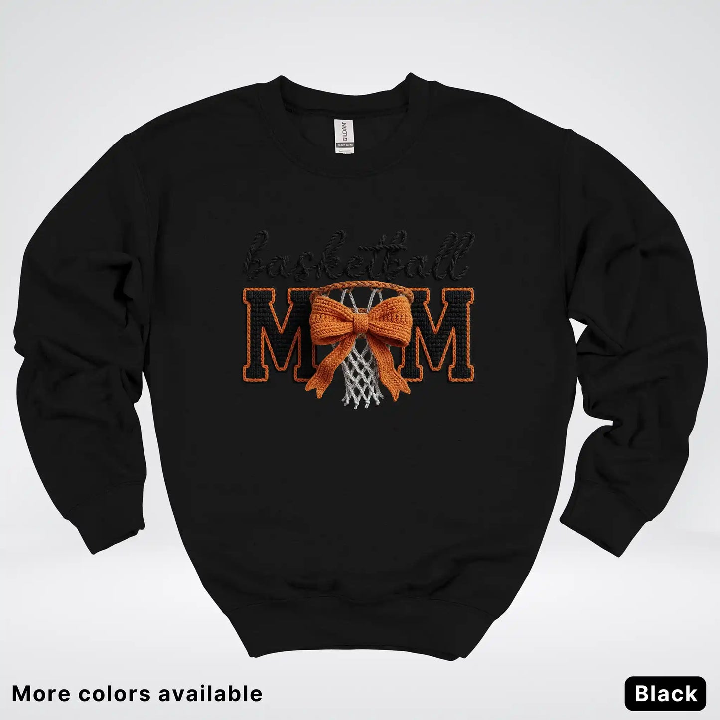Basketball Mom – Faux Crochet Bow Basketball Graphic Crewneck Sweatshirt