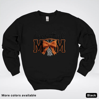 Basketball Mom – Faux Crochet Bow Basketball Graphic Crewneck Sweatshirt