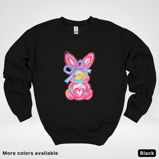 Coquette Easter Bunny – Pastel Bow Bunny Spring Graphic - Crewneck Sweatshirt