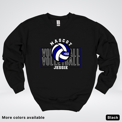 Custom Mascot, Number, & Name – Navy - Volleyball Design 13 Crewneck Sweatshirt