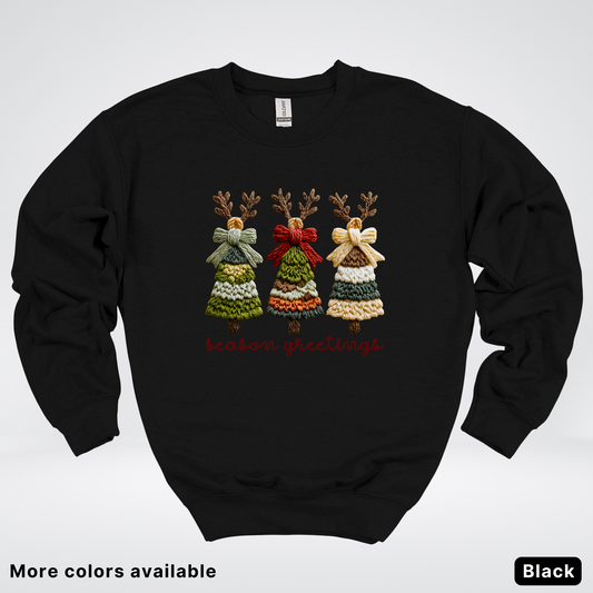 Season Greetings Reindeer Trees Hook Yard Faux - Crewneck Sweatshirt