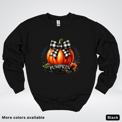 Pumpkin Season Black Plaid Bow - Sweatshirt