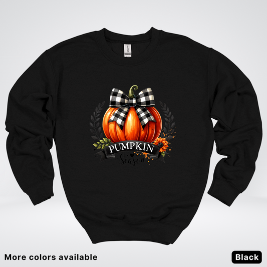 Pumpkin Season Black Plaid Bow - Sweatshirt