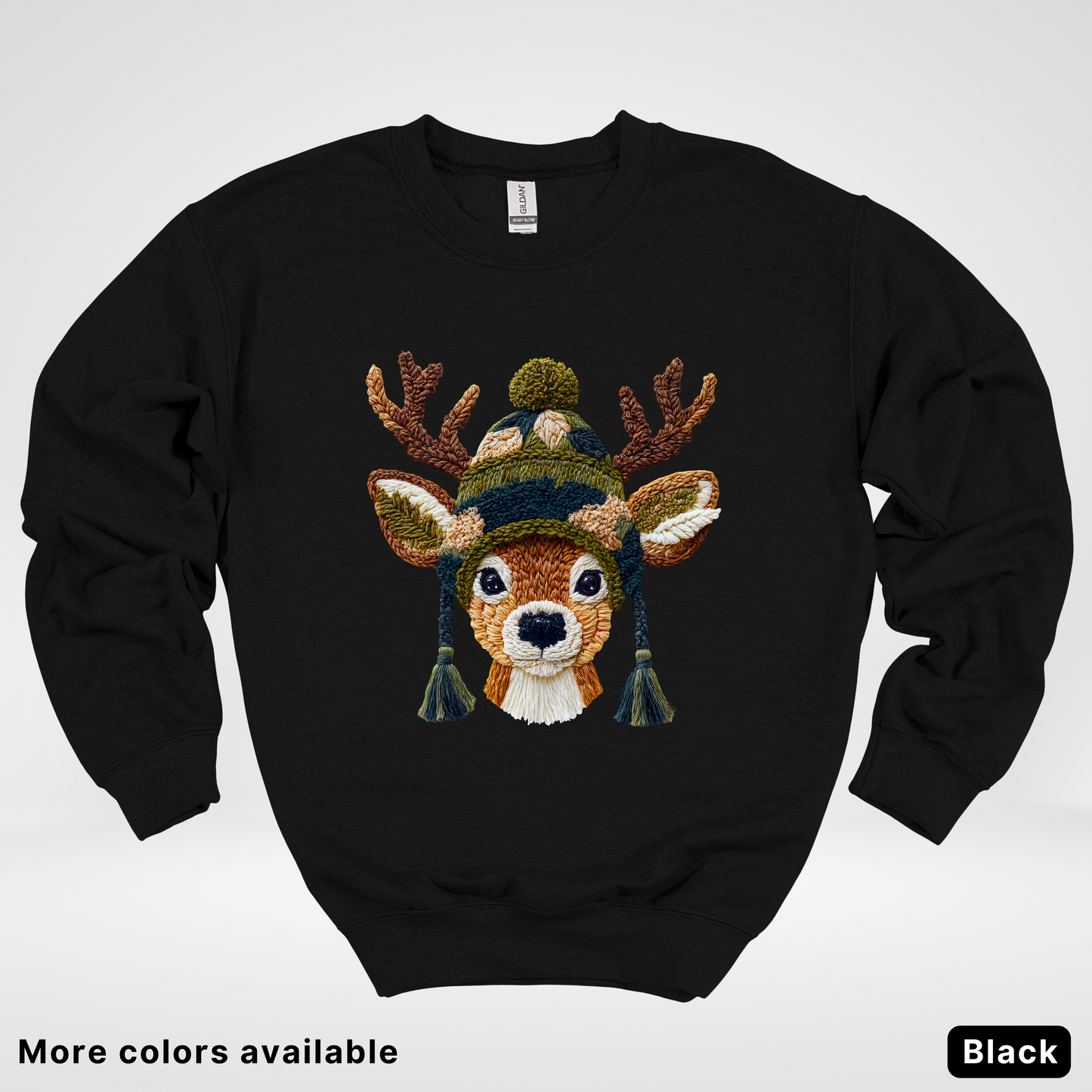 Cozy Winter Reindeer Hook Yard Faux Texture - Crewneck Sweatshirt