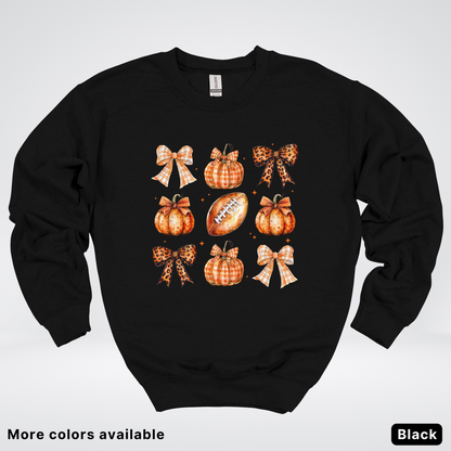 Football Coquette Ribbon Bow Plaid Pumpkin Fall - Sweatshirt
