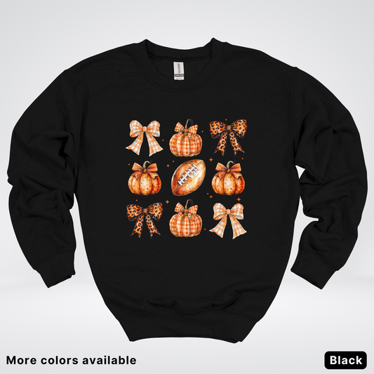 Football Coquette Ribbon Bow Plaid Pumpkin Fall - Sweatshirt