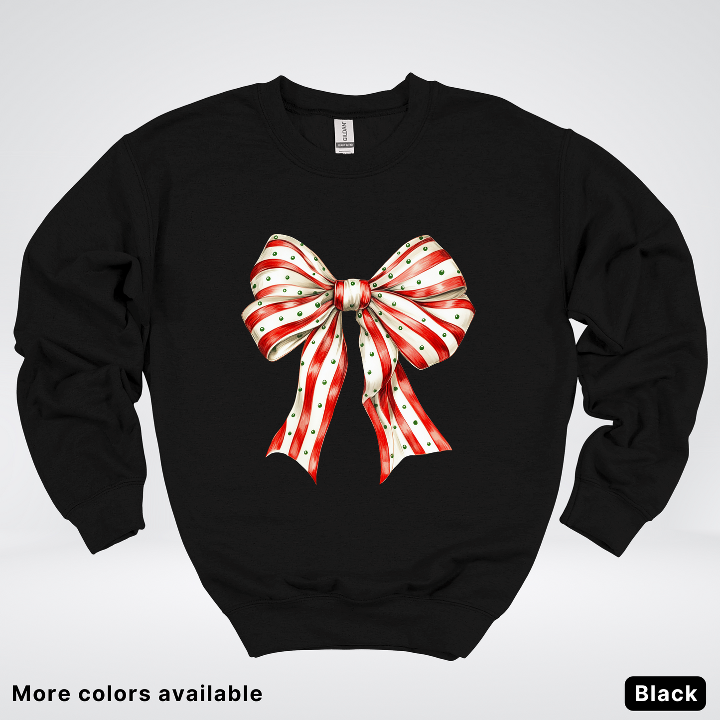 Peppermint Stripe Christmas Bow - Crewneck