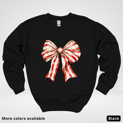 Peppermint Stripe Christmas Bow - Crewneck