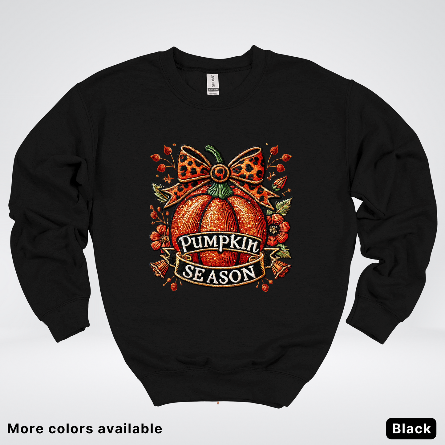 Pumpkin Season Leopard Print Bow Fall Autumn - Crewneck Sweatshirt