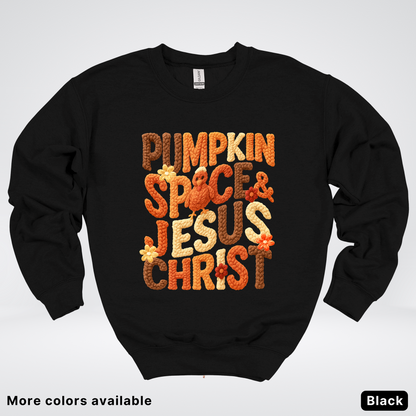 Pumpkin Spice & Jesus Christ Turkey & Flowers Crochet - Crewneck Sweatshirts