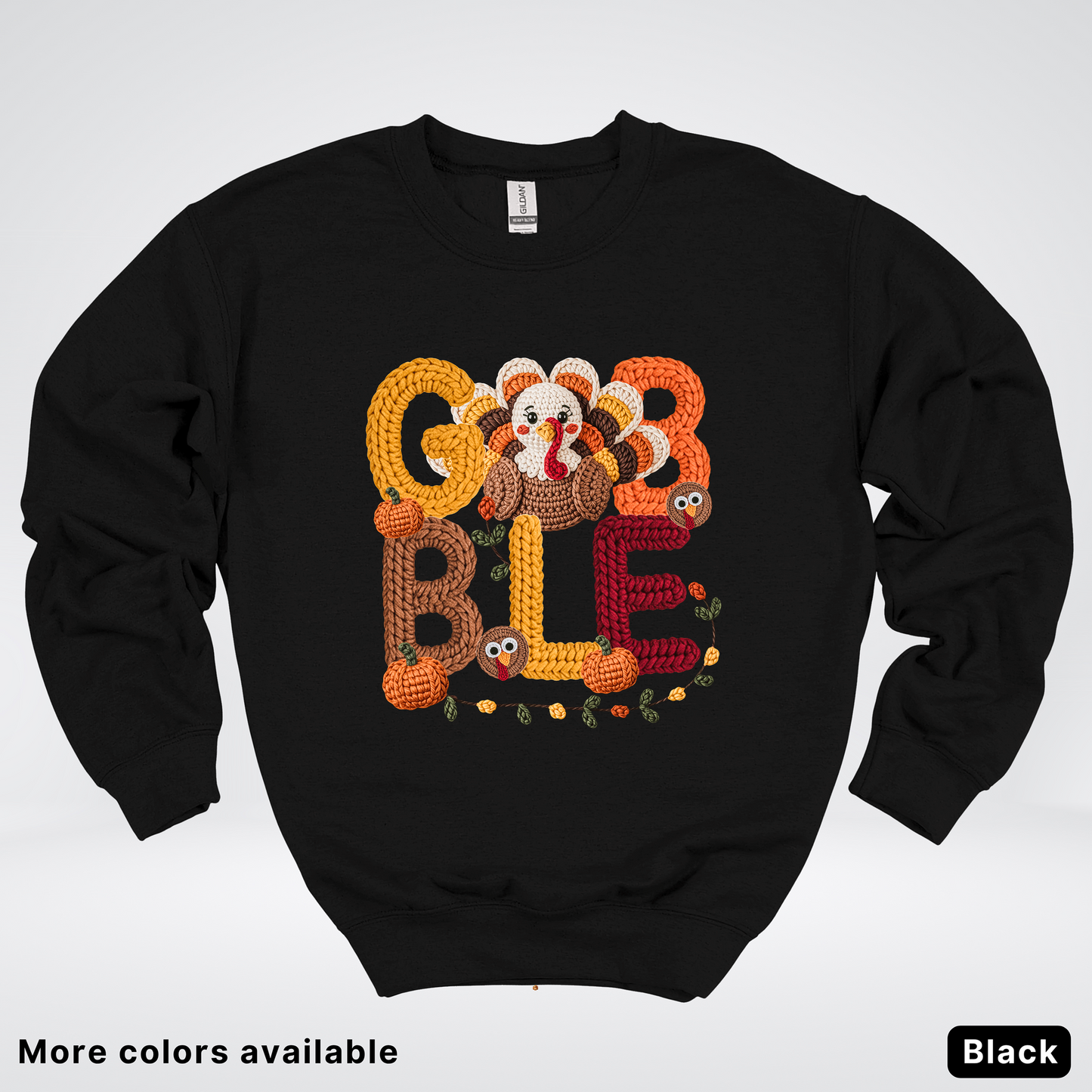 Turkey Gobble Pumpkin Fall Crochet - Crewneck Sweatshirts