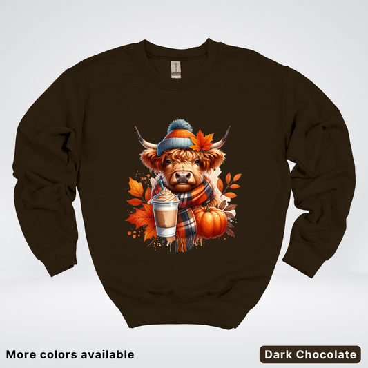 Fall Cow Cold Brew Coffee Pumpkin - Crewneck Sweatshirts