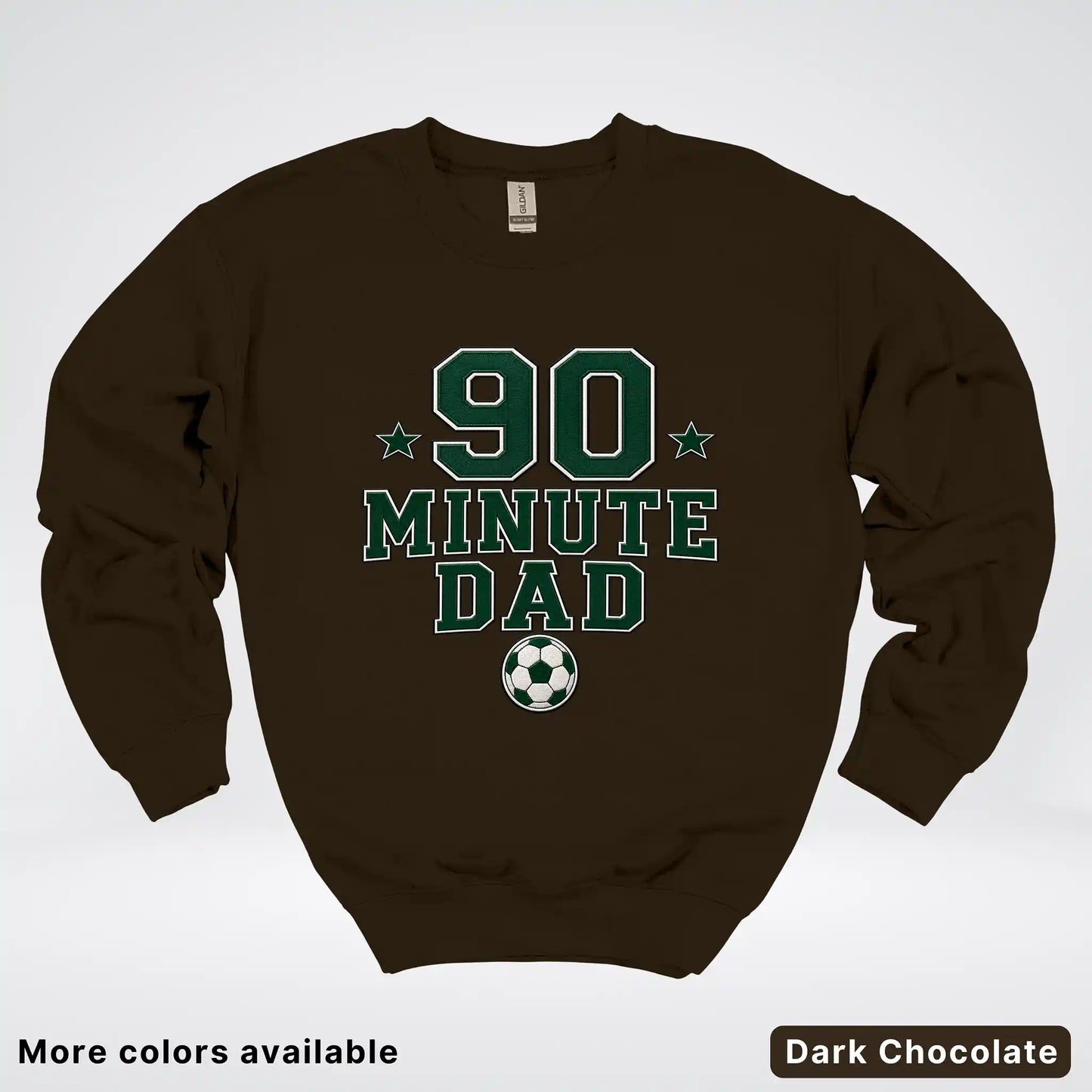 90 Minute Dad – Faux Embroidery Soccer Dad Crewneck Sweatshirt