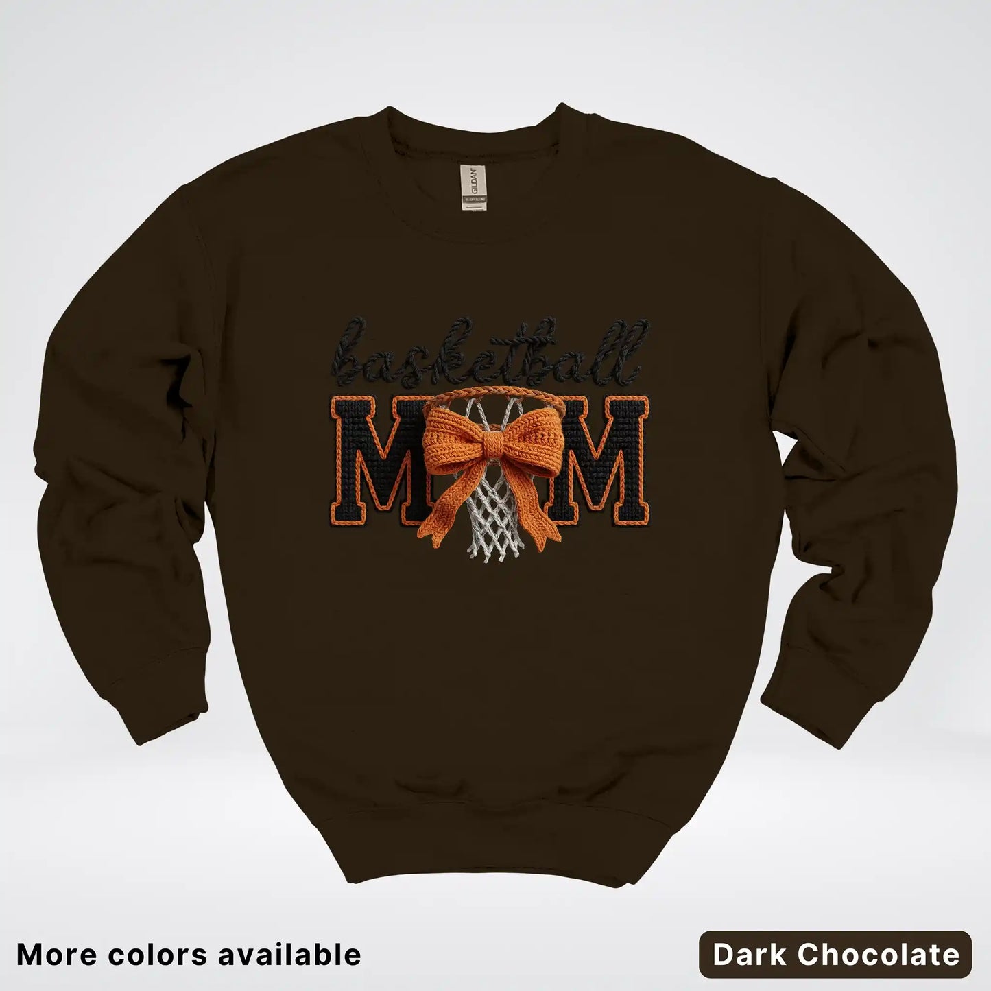 Basketball Mom – Faux Crochet Bow Basketball Graphic Crewneck Sweatshirt