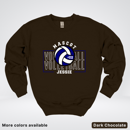 Custom Mascot, Number, & Name – Navy - Volleyball Design 13 Crewneck Sweatshirt