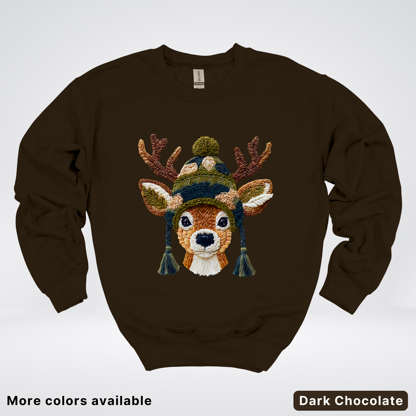 Cozy Winter Reindeer Hook Yard Faux Texture - Crewneck Sweatshirt