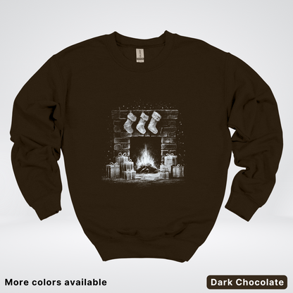 Vintage Christmas Fireplace Scene - Crewneck Sweatshirt