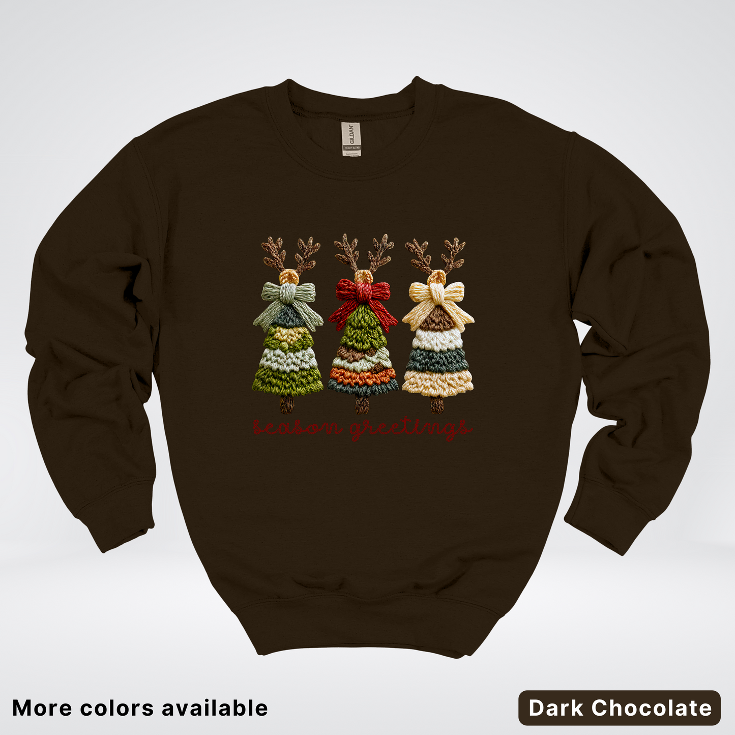 Season Greetings Reindeer Trees Hook Yard Faux - Crewneck Sweatshirt