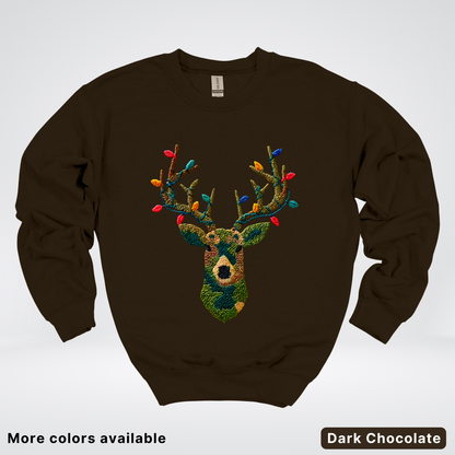 Rustic Reindeer Lights – Hook Yard Faux Texture - Crewneck Sweatshirt