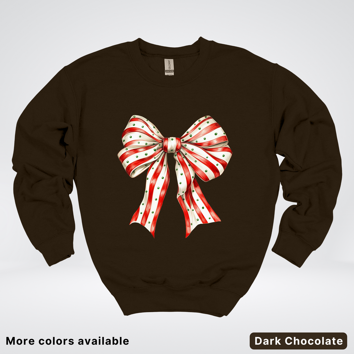 Peppermint Stripe Christmas Bow - Crewneck