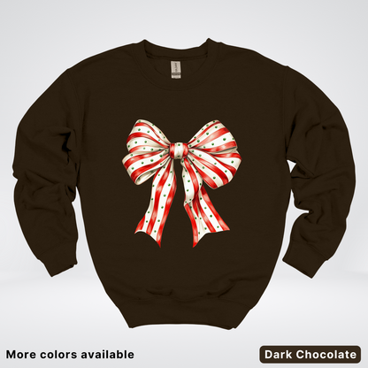 Peppermint Stripe Christmas Bow - Crewneck
