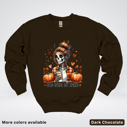 Dead Inside But Spiced Skeleton Coffee Pumpkin Fall - Crewneck Sweatshirt