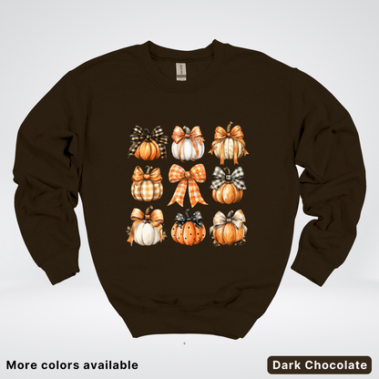Flannel Bows & Pumpkin Coquette Fall Autumn - Crewneck Sweatshirt