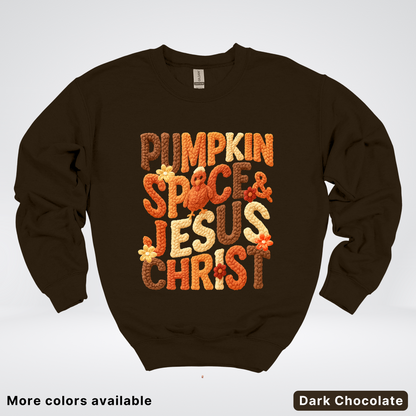 Pumpkin Spice & Jesus Christ Turkey & Flowers Crochet - Crewneck Sweatshirts