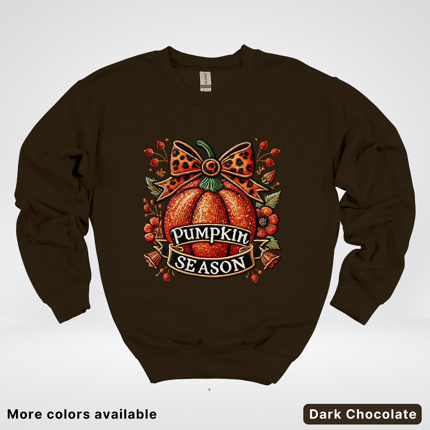 Pumpkin Season Leopard Print Bow Fall Autumn - Crewneck Sweatshirt