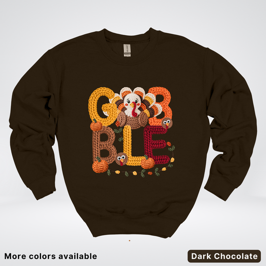 Turkey Gobble Pumpkin Fall Crochet - Crewneck Sweatshirts