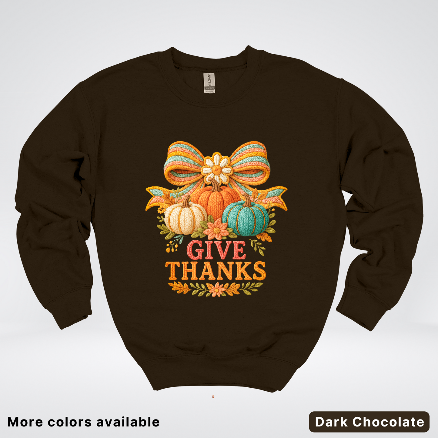 Give Thanks Crochet Thanksgiving Fall Pumpkin - Crewneck Sweatshirt