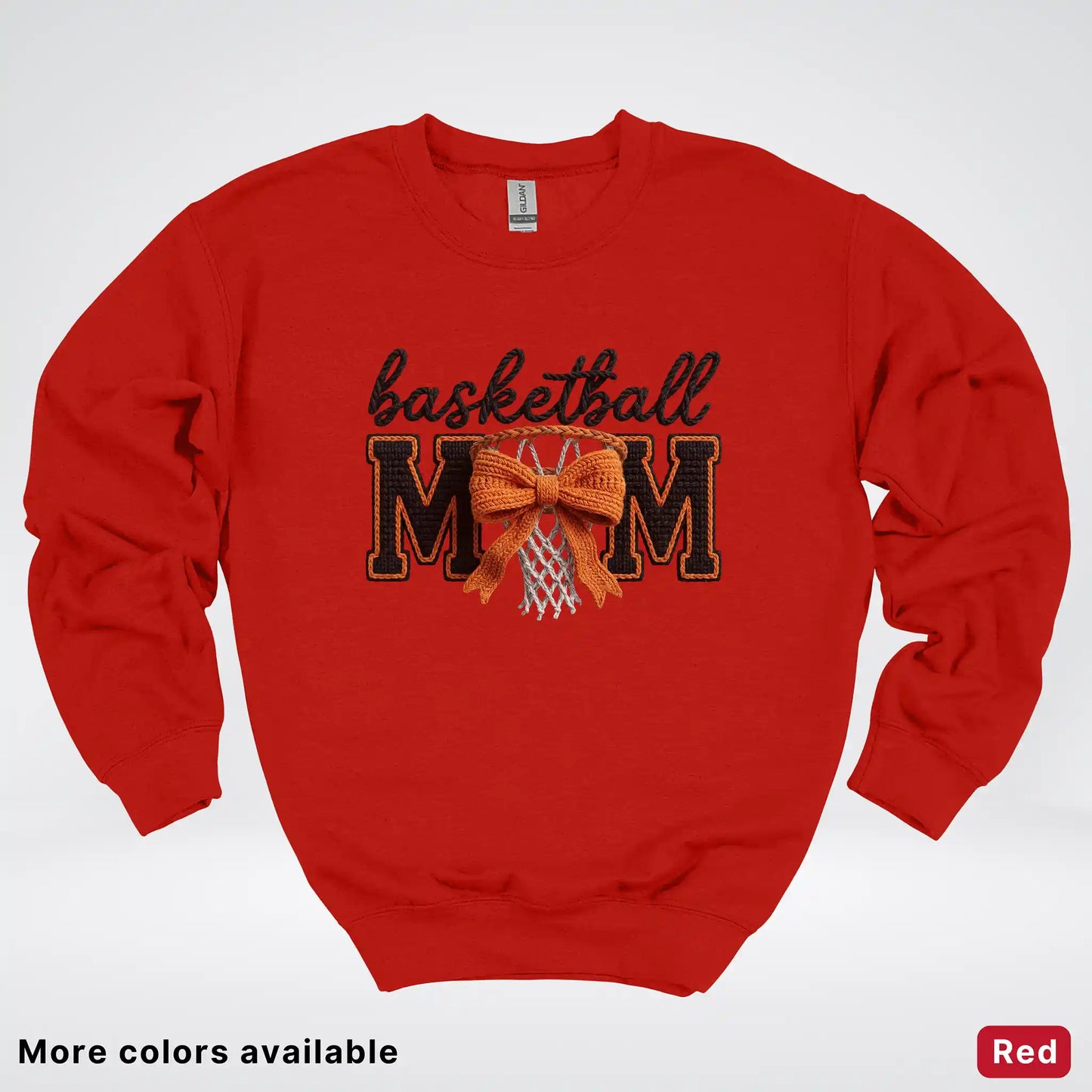 Basketball Mom – Faux Crochet Bow Basketball Graphic Crewneck Sweatshirt