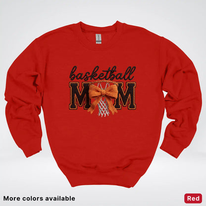 Basketball Mom – Faux Crochet Bow Basketball Graphic Crewneck Sweatshirt